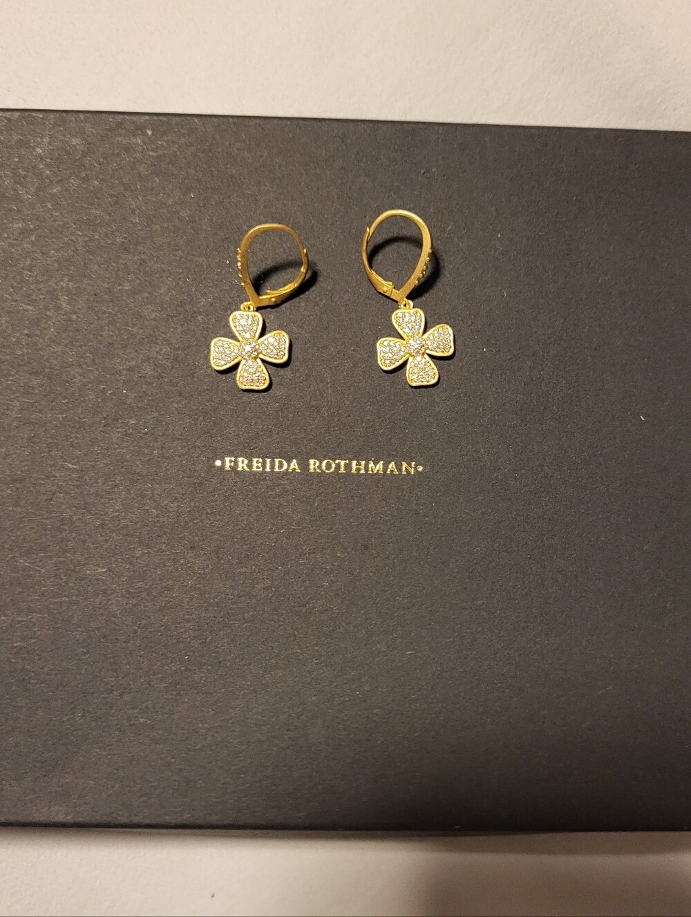 Freida Rothman Gold Clover Drop Earrings - Pave Accent
